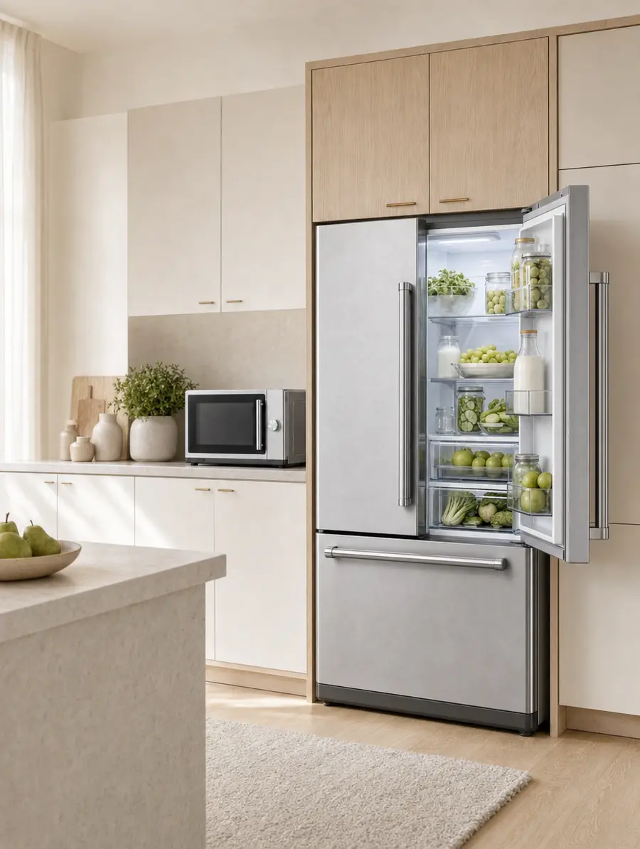 An open refrigerator with fresh food